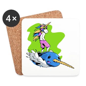 Surfer-Einhorn - Untersetzer (4er-Set) - Weiß - Vorne
