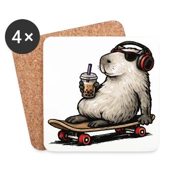 Capybara Skateboard Bubble Tea - Coasters (set of 4) - white - Front
