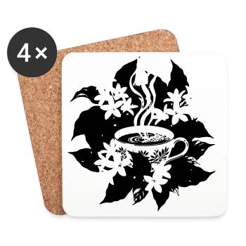 Elegante Kaffee Tasse Blumen Botanik - Untersetzer (4er-Set) - Weiß - Vorne