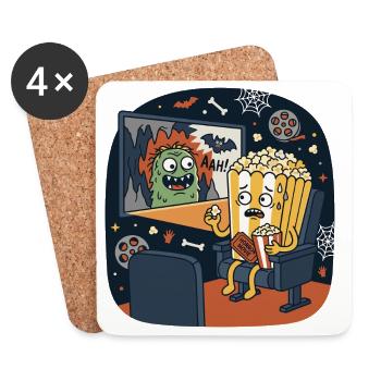 Popcorn Horror Monster Cinema Scene - Coasters (set of 4) - white - Front