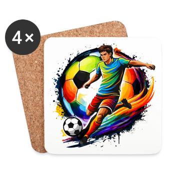 Ballon de football en silhouette de joueur de football - Dessous de verre (lot de 4) - blanc - Devant