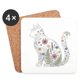 Floral Cat Silhouette Cat Mom Plant Mom V - Coasters (set of 4) - white - Front