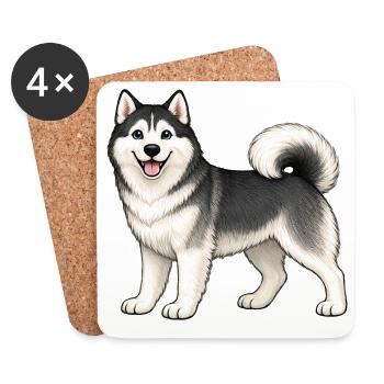 Fröhlicher Husky - Untersetzer (4er-Set) - Weiß - Vorne
