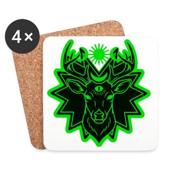 Cerf Mystique : Gardien de la Nature Géométrique - Dessous de verre (lot de 4) - blanc - Devant