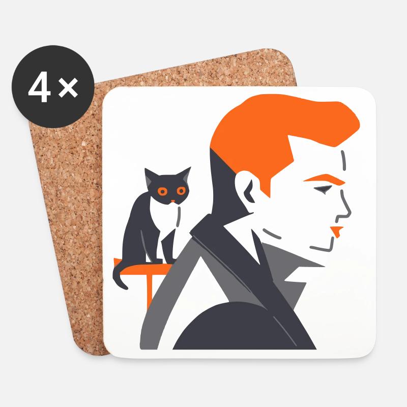 Mann mit Katze - Tusarisa - Untersetzer (4er-Set) - Weiß
