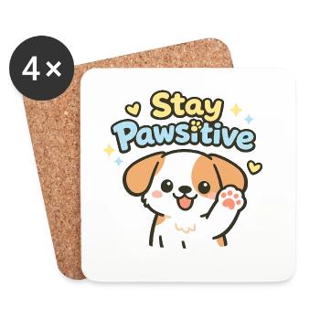 Stay Pawsitive – Cute Dog Caricature - Coasters (set of 4) - white - Front
