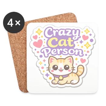 Crazy Cat Person – Pastell Katzenliebe - Untersetzer (4er-Set) - Weiß - Vorne