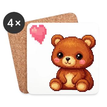 Pixel bear with heart balloon - Coasters (set of 4) - white - Front