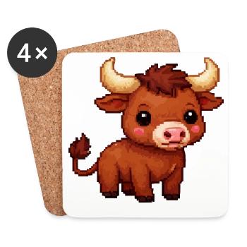 Pixel Bull Cuddly Bull - Coasters (set of 4) - white - Front