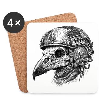 Battle Crow: Taktischer Schädel - Untersetzer (4er-Set) - Weiß - Vorne