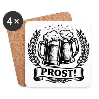 Santé chopes de bière couronne de laurier - Dessous de verre (lot de 4) - blanc - Devant