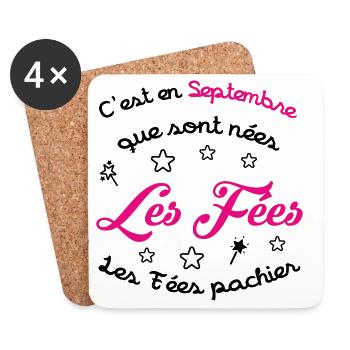 Cadeau naissance bébé fille Septembre Fées Humour - Dessous de verre (lot de 4) - blanc - Devant