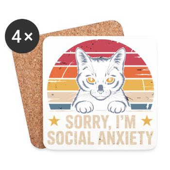 Retro-Katze schwarze Katze soziale Angst - Untersetzer (4er-Set) - Weiß - Vorne