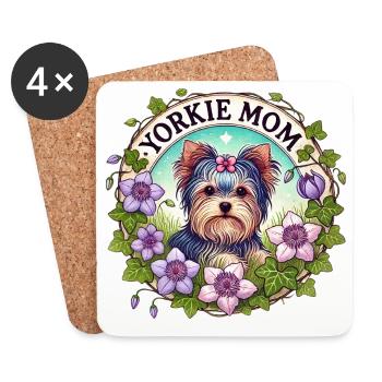Yorkie Mom Floral Circle - Coasters (set of 4) - white - Front