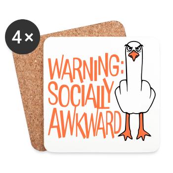 Warning Socially Awkward Möwe Mittelfinger Frech - Untersetzer (4er-Set) - Weiß - Vorne
