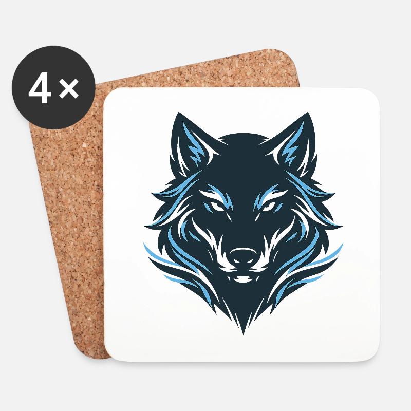 Blauer Nachtwolf Emblem - Untersetzer (4er-Set) - Weiß