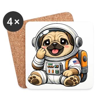 Cute Pug Astronaut Space Explorer Cartoon - Coasters (set of 4) - white - Front