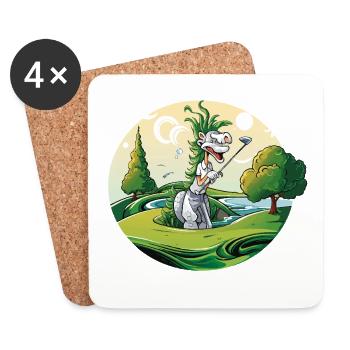 Dino Golf Duo on a green meadow - Coasters (set of 4) - white - Front