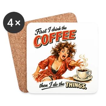 Retro Pin-Up: First I drink the coffee - Untersetzer (4er-Set) - Weiß - Vorne
