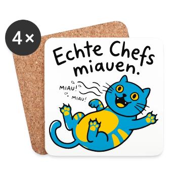 Fröhliche blaue Katze Miauen - Untersetzer (4er-Set) - Weiß - Vorne