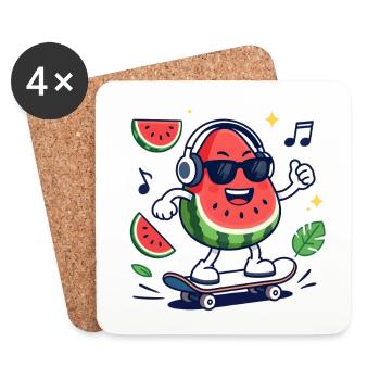 Pastèque Rythmée en Skate - Dessous de verre (lot de 4) - blanc - Devant