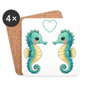 Two Seahorse Pair - Coasters (set of 4) - white - Front
