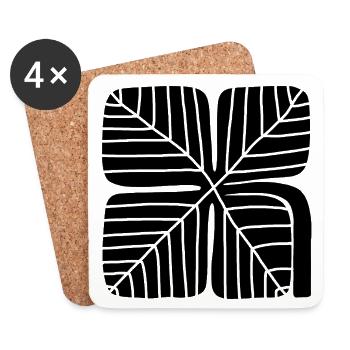 Bold Lucky Clover Linocut Design - Coasters (set of 4) - white - Front