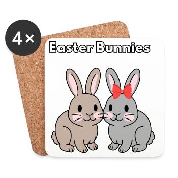 T-shirt de couple de lapins de Pâques - Dessous de verre (lot de 4) - blanc - Devant