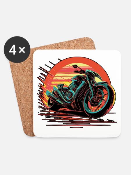 Sport moto in blue tones driving fast on a sunset - Coasters (set of 4) - white