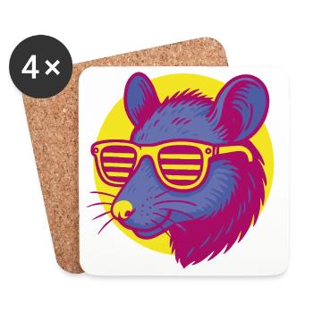 Ratte mit Sonnenbrille - Untersetzer (4er-Set) - Weiß - Vorne