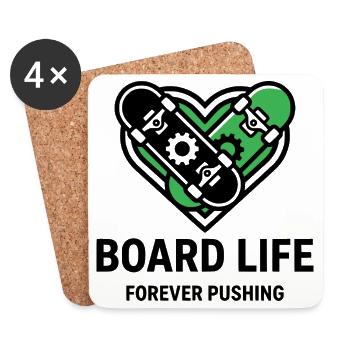 Vie de board, t-shirt de skateur stylé, sweat à capuche, sac - Dessous de verre (lot de 4) - blanc - Devant