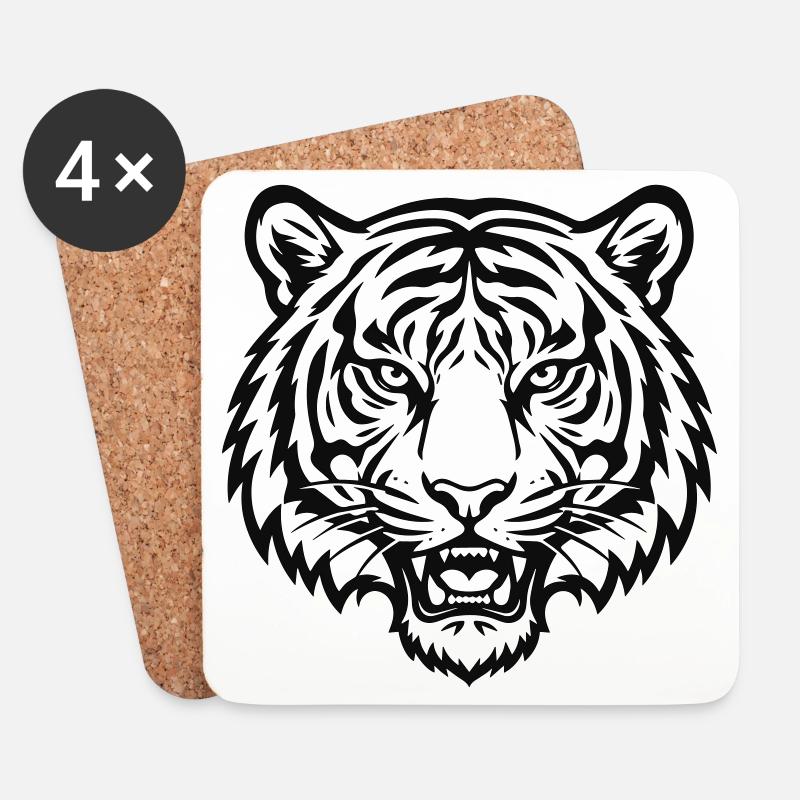 Tigerkopf Logo – Minimalistisches Tierdesign - Untersetzer (4er-Set) - Weiß