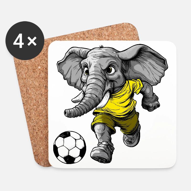 Elefant Fussball - Untersetzer (4er-Set) - Weiß