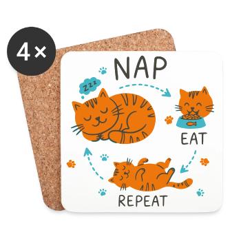 Nap Eat Repeat Katzendesign - Untersetzer (4er-Set) - Weiß - Vorne