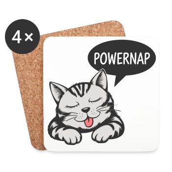 Powernap Katze - Schlafendes Motiv - Untersetzer (4er-Set) - Weiß - Vorne