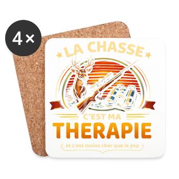 La chasse c’est ma thérapie – humour chasseur - Dessous de verre (lot de 4) - blanc - Devant
