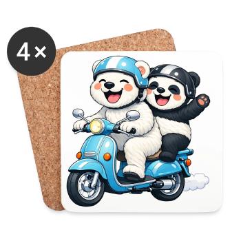 Eisbär und Pandabär auf einem Roller - Untersetzer (4er-Set) - Weiß - Vorne
