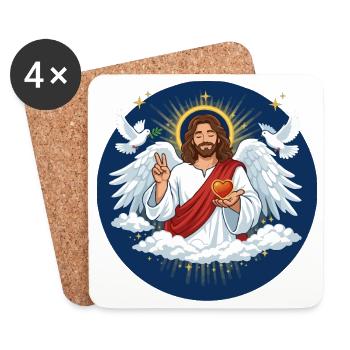 Amour céleste : Jésus avec le cœur - Dessous de verre (lot de 4) - blanc - Devant