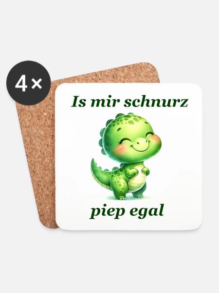 Schnurz piep egal Lustiger Spruch süßer Dino - Untersetzer (4er-Set) - Weiß