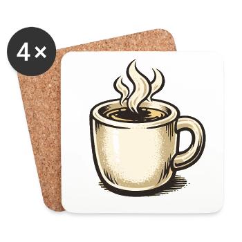 Kaffeebecher Vintage mit Dampf - Untersetzer (4er-Set) - Weiß - Vorne