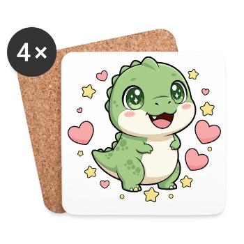 Petit dinosaure avec un cœur d’étoile - Dessous de verre (lot de 4) - blanc - Devant