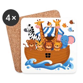 Noah's Ark Animals for Kids Cute Giraffe Elephant - Coasters (set of 4) - white - Front