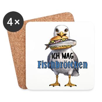Möwe mit Fischbrötchen Illustration - Untersetzer (4er-Set) - Weiß - Vorne