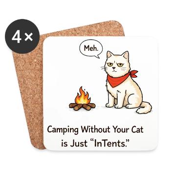 InTent Cat Camping Design de jeux de mots - Dessous de verre (lot de 4) - blanc - Devant