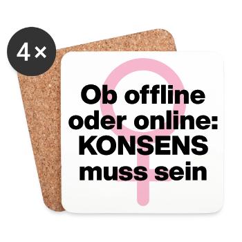 OB OFFLINE ODER ONLINE: KONSENS! ♀ FEMALE POWER - Untersetzer (4er-Set) - Weiß - Vorne