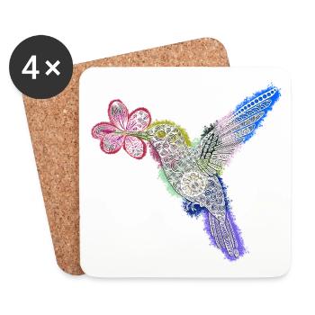 Zentangle Hummingbird with Flower - Coasters (set of 4) - white - Front
