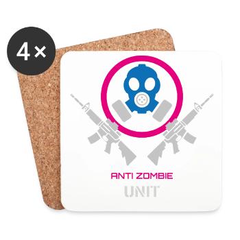 Unité anti-zombie – Masque à gaz design néon - Dessous de verre (lot de 4) - blanc - Devant