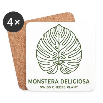 Monstera Deliciosa - Plante minimaliste de fromage suisse - Dessous de verre (lot de 4) - blanc - Devant