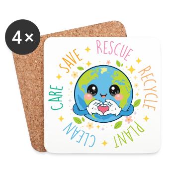Save Rescue Recycle Plant Clean Care Eco - Dessous de verre (lot de 4) - blanc - Devant
