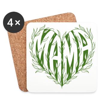 Mama Herz aus Blättern Grüne Naturkunst - Untersetzer (4er-Set) - Weiß - Vorne
